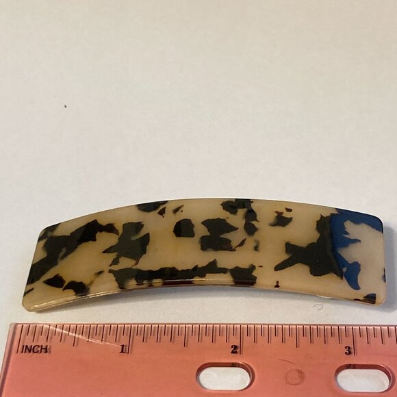 Large Tan Brown Tortoise Shell Confetti Acrylic Hair Barrette French Clip Style - Picture 8 of 9